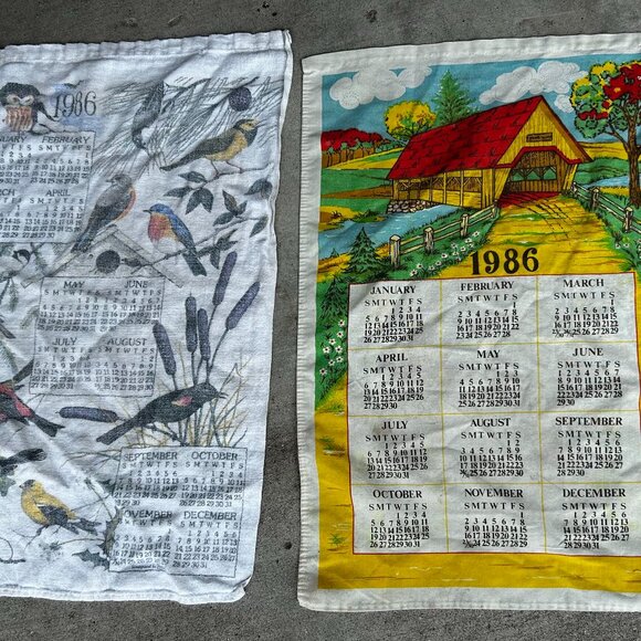 Vintage 1986 kitchen linen, tea towel set of two calendar dish towels, dishcloth - Picture 10 of 10